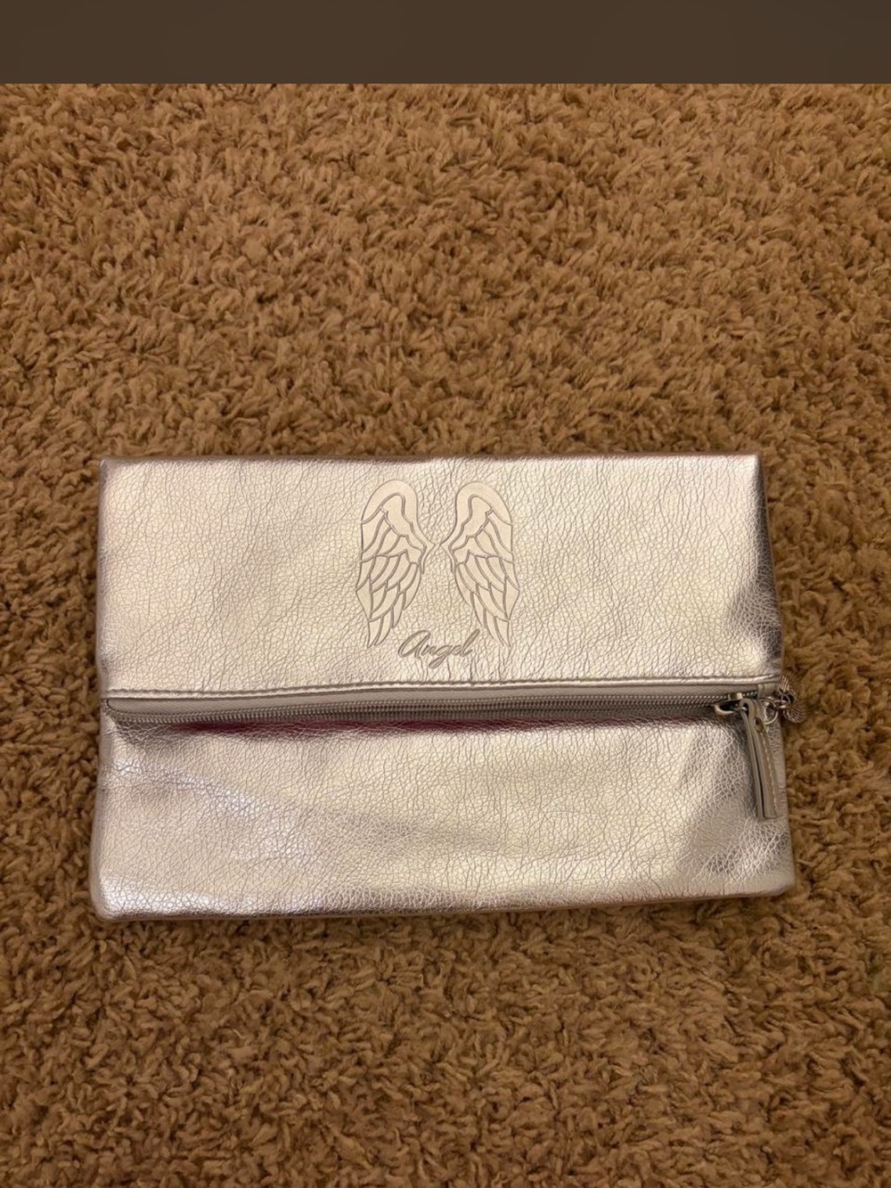 Victoria's Secret Metallic Silver Angel Wing Foldover makeup bag